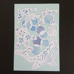 海のパレード～白い切り絵～イルカ カメ クジラ クラゲ マンタ【切り絵】 9枚目の画像