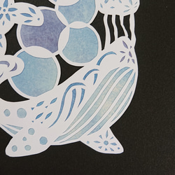 海のパレード～白い切り絵～イルカ カメ クジラ クラゲ マンタ【切り絵】 8枚目の画像