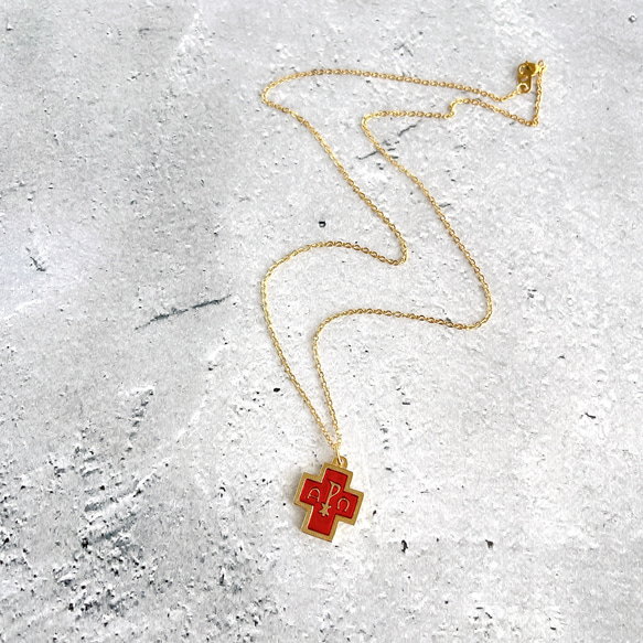ミニ十字架・アルファオメガ・赤✧ネックレス✧サージカルステンレス✧クロス 6枚目の画像