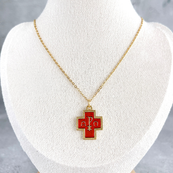 ミニ十字架・アルファオメガ・赤✧ネックレス✧サージカルステンレス✧クロス 5枚目の画像