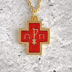 ミニ十字架・アルファオメガ・赤✧ネックレス✧サージカルステンレス✧クロス 3枚目の画像