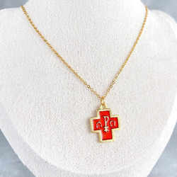 ミニ十字架・アルファオメガ・赤✧ネックレス✧サージカルステンレス✧クロス 1枚目の画像