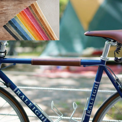 選べるカラー　イタリアンタンニンなめし革　チューブトップレザカバー フレーム クロスバイク ロードバイクパッド グリーン 2枚目の画像