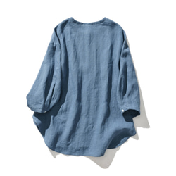 100% 亞麻無色開襟衫，易於融入日常服裝。苦淡藍色 230506-2 第8張的照片