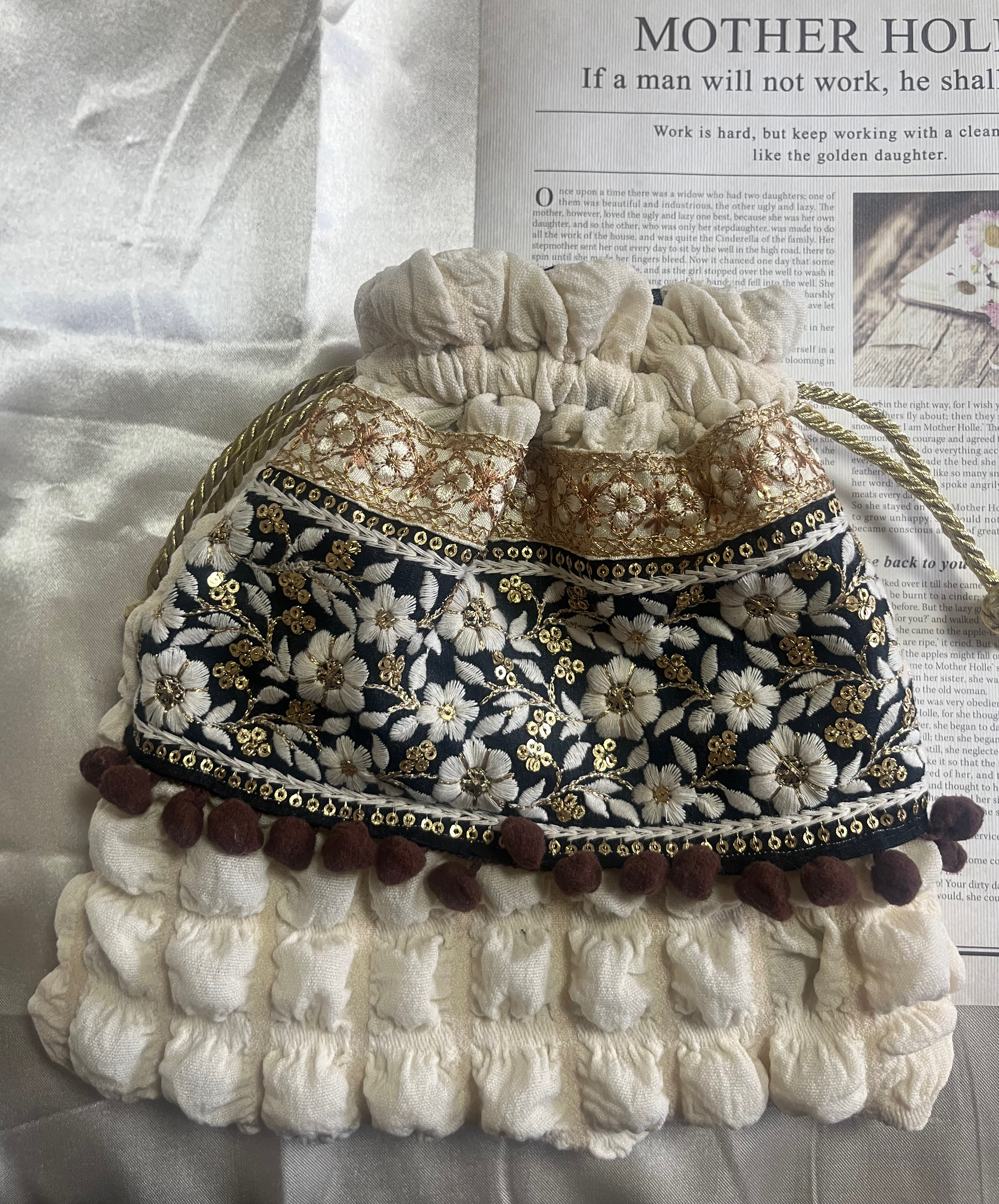 インド刺繍リボン　巾着