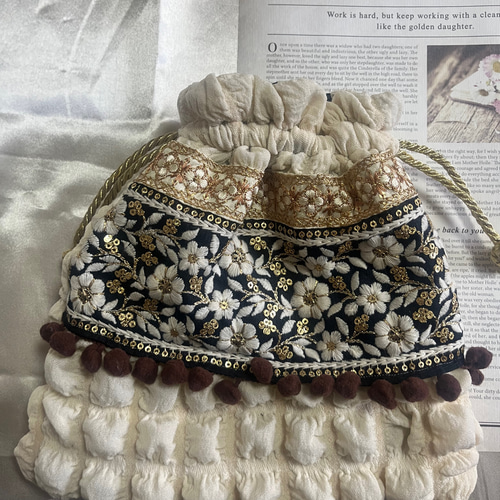 269 愛らし りあん様おまとめ インド刺繍リボン 巾着バック