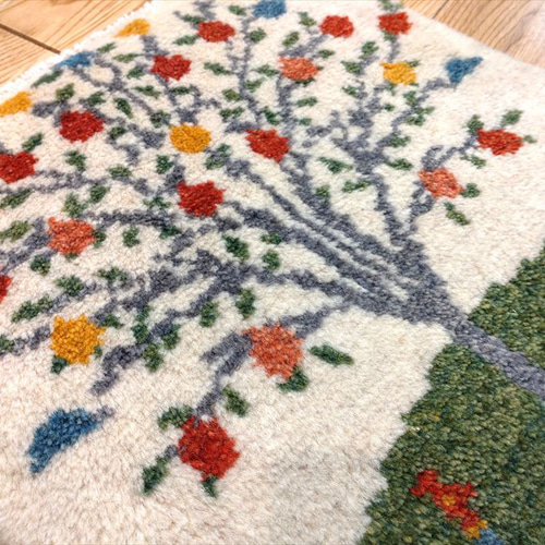 ペルシャ ギャッベ ミニマット 40.5x38.5cm アイボリー ザクロの