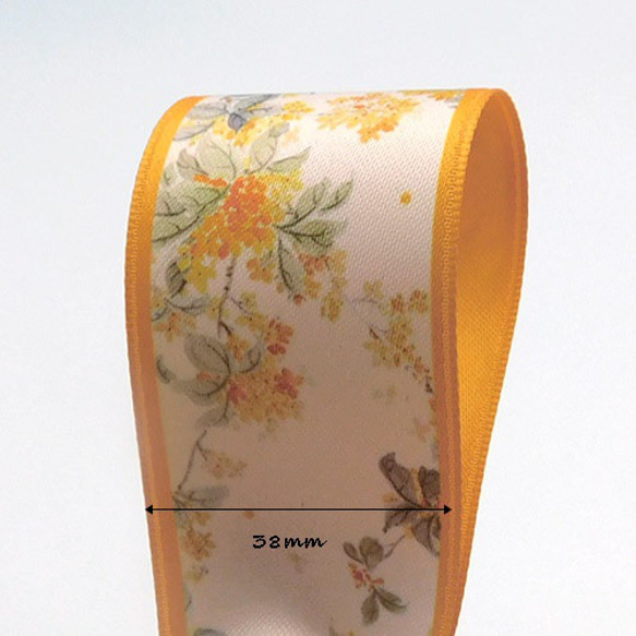 花柄サテンリボン【 Orange edge / オレンジエッジ 】38mm ×1m 5枚目の画像