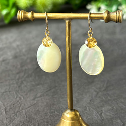 14kgf*優質珍珠母和黃水晶大耳環/耳環*天然石 第5張的照片
