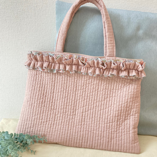 フリルがかわいいレッスンバッグ♪リバティ柄♪ヌビバッグ♪A4