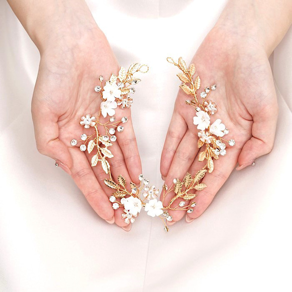 VH34 ウェディング ナチュラル ヘッドドレス　カチューシャ ブライダル ヘアアクセサリー 結婚式 前撮り 卒業式 2枚目の画像