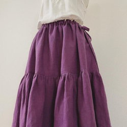 ベルギーリネンの２段ティアードスカート　グレープ　＜リネンB6＞ 6枚目の画像