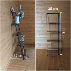 シンプルなアカシアの階段アイアンシェルフ 3枚目の画像