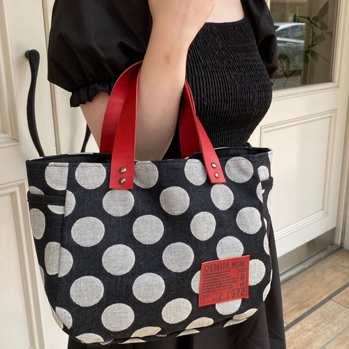 美品 MARC JACOBS ラージサイズ トートバッグ デニム地 レザー 黒 THE