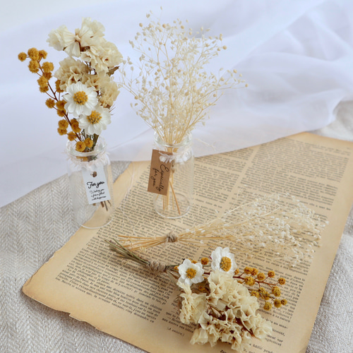 New!】アンティークなドライフラワー花束と小瓶セット ドライフラワー