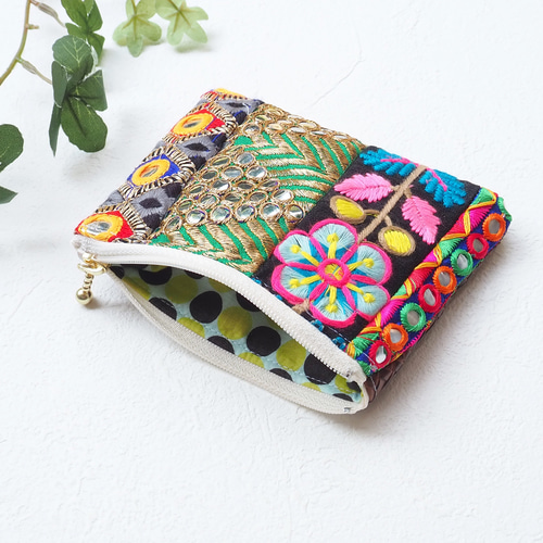 限定1点】インド刺繍リボンのミニポーチ（インド刺繍/リボン/インド