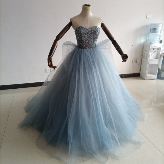 憧れのドレス 藍色 灰色 ベアトップ 彩色 禮服 婚紗 優雅 編織 婚禮 / 招待會