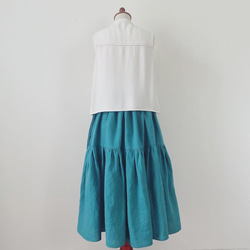 SALE★ワッシャー加工リネンの２段ティアードスカート　ターコイズ　＜リネンO＞ 5枚目の画像