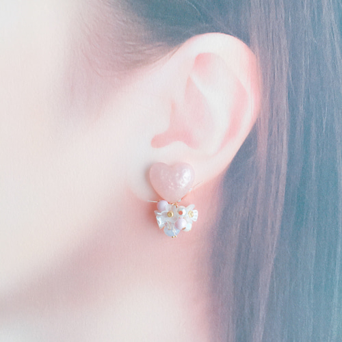 ハート レジン ピンク イヤリング 可愛い ゆらゆら レジンアクセサリー 