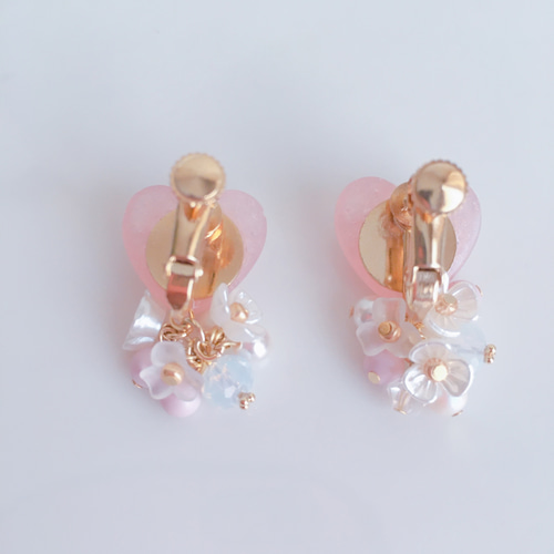 ハート レジン ピンク イヤリング 可愛い ゆらゆら レジンアクセサリー