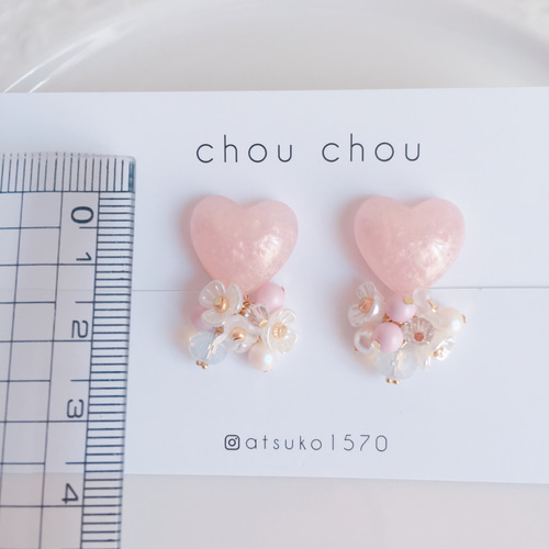 ハート レジン ピンク イヤリング 可愛い ゆらゆら レジンアクセサリー 