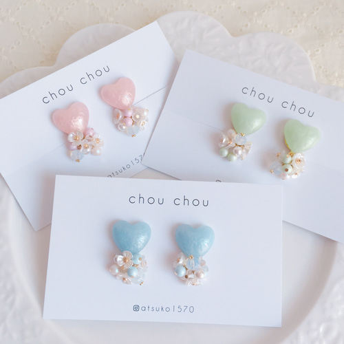 ハート レジン ピンク イヤリング 可愛い ゆらゆら レジンアクセサリー