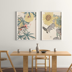 【NO.465】ひまわりと雀の花鳥図日本画アートポスター☆夏黄色和室浮世絵和柄ボタニカル植物A3A2A1B5B4B3B2 10枚目の画像