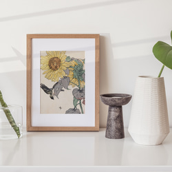 【NO.465】ひまわりと雀の花鳥図日本画アートポスター☆夏黄色和室浮世絵和柄ボタニカル植物A3A2A1B5B4B3B2 7枚目の画像