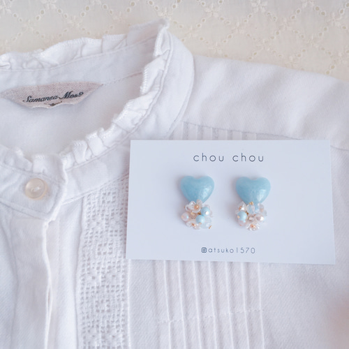 香水瓶 ハート ツートン リトルウッズ ミニ薔薇 レジン ゆらゆら ピアス