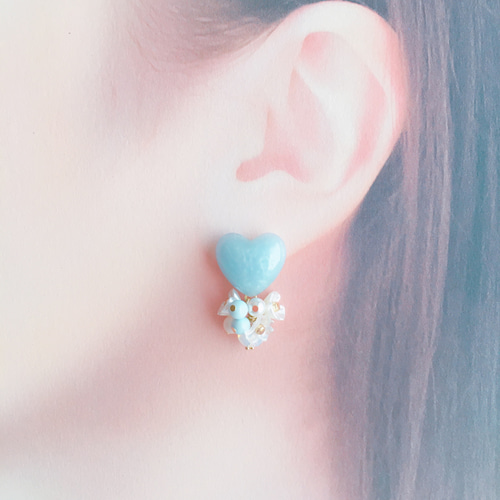 香水瓶 ハート ツートン リトルウッズ ミニ薔薇 レジン ゆらゆら ピアス