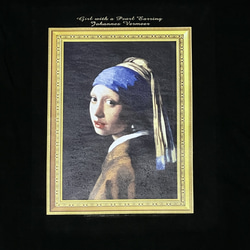 フェルメール 真珠の耳飾りの少女　綿5.6オンスTシャツ　XLサイズ黒 2枚目の画像