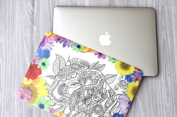 MacBookケース ・カバー 幸運の 白ガネーシャ アジアンボタニカルデザイン　macbook Air Pro 15/ 9枚目の画像