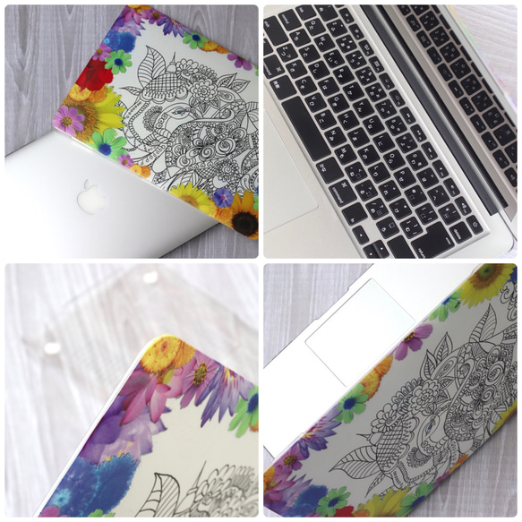 MacBookケース ・カバー 幸運の 白ガネーシャ アジアンボタニカルデザイン　macbook Air Pro 15/ 2枚目の画像