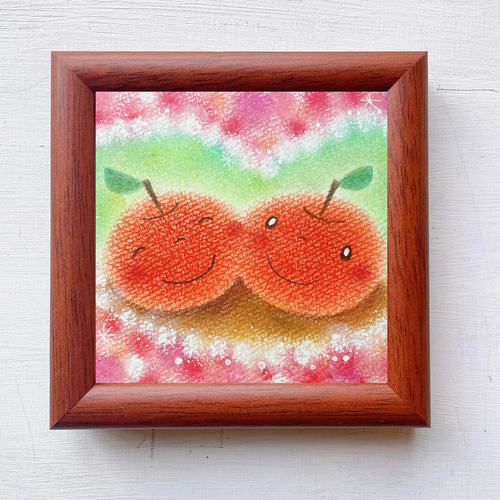 りんごの絵 リンゴ 林檎 可愛い 癒し ヒーリング パステル画 