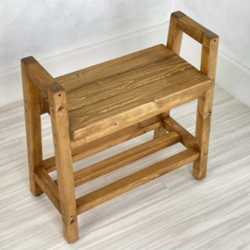 ハンドメイド　シューズベンチ　ホワイトシャビー　玄関ベンチ シューズベンチ ブラウン 玄関ベンチ | iichi 日々の暮らしを心地よく