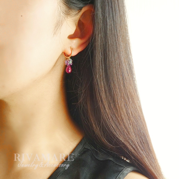 大粒10ｍｍ 宝石質マダガスカル産ルビー コロンビア産 ザンビア産エメラルド タンザナイト アメジスト イヤリング