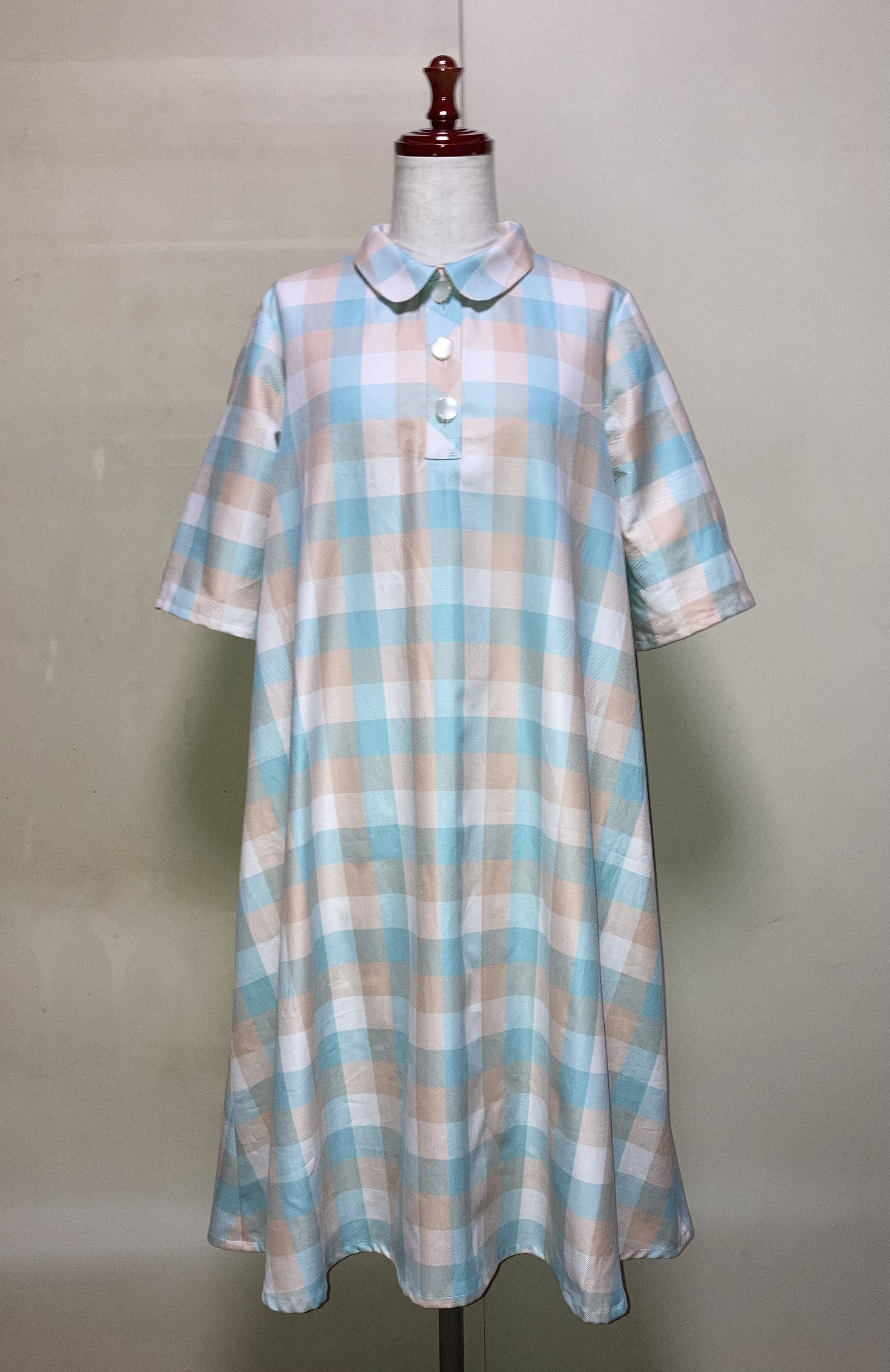 播州織・Aラインポロワンピ（M〜Lサイズ向け）