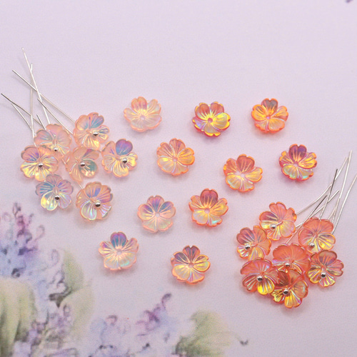 新作☆10mm変色するお花の樹脂パーツ コスモス ライトオレンジ
