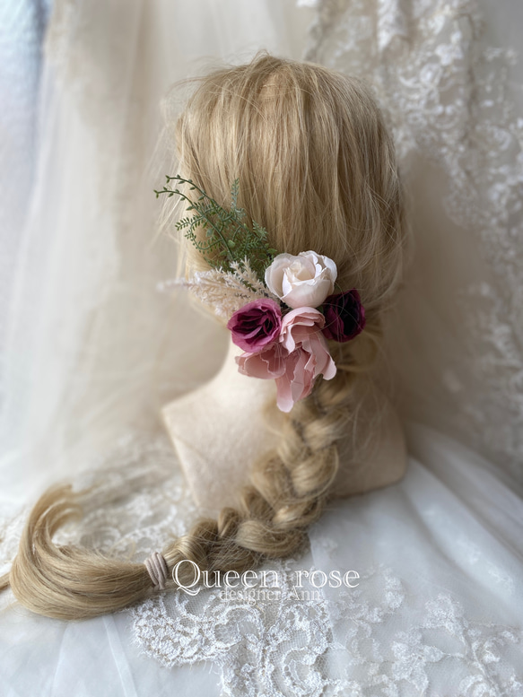 【送料無料】Queen rose モーヴグラデーションヘッドドレス　髪飾り 4枚目の画像