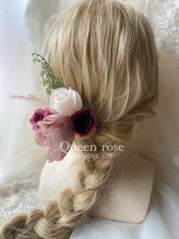 【送料無料】Queen rose モーヴグラデーションヘッドドレス　髪飾り 2枚目の画像