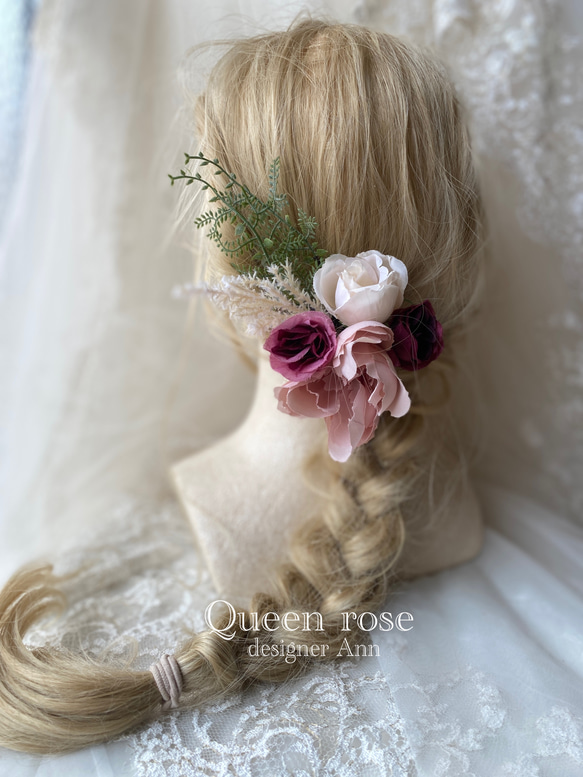 【送料無料】Queen rose モーヴグラデーションヘッドドレス　髪飾り 3枚目の画像