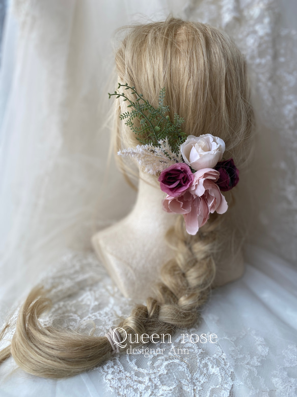【送料無料】Queen rose モーヴグラデーションヘッドドレス　髪飾り 1枚目の画像