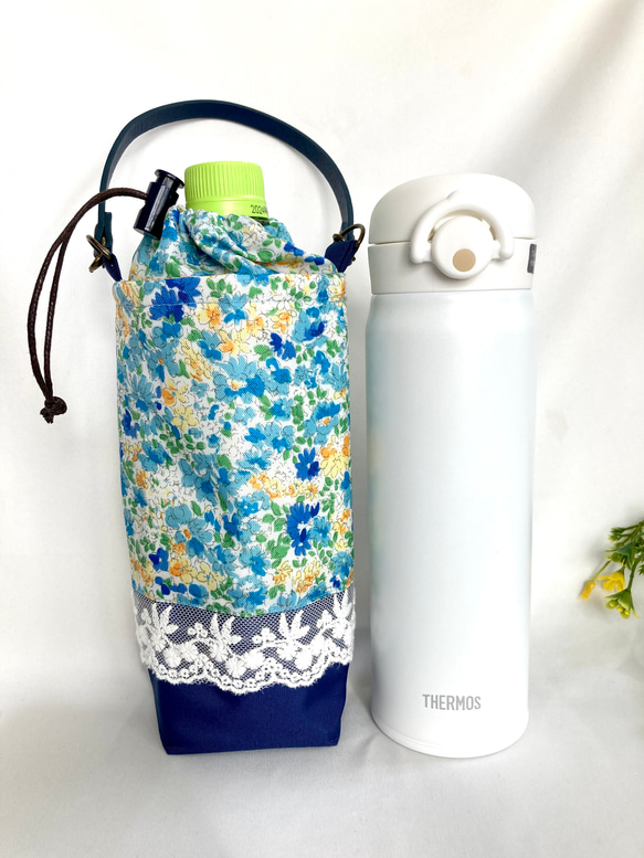 保冷ペットボトルホルダー　サーモス水筒カバー　保温保冷　ナイロン花柄 1枚目の画像