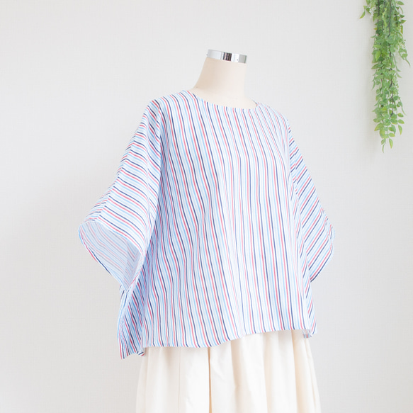 特集掲載【完全一点物】ゆったり　ドルマンスリーブカットソー（マルチストライプ） 7枚目の画像