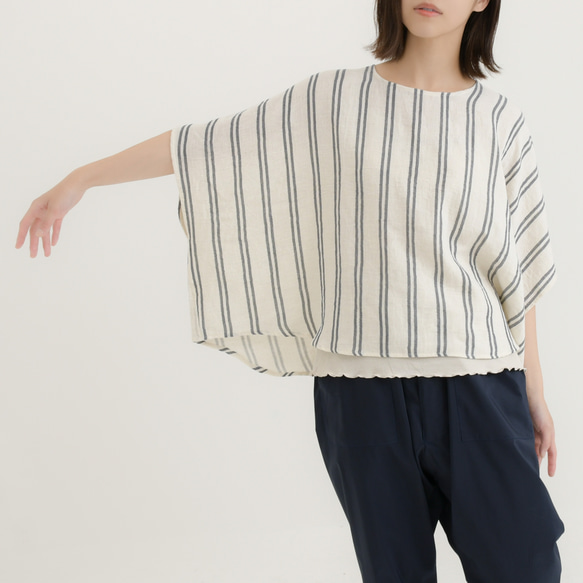 特集掲載【完全一点物】ゆったり　ドルマンスリーブカットソー（マルチストライプ） 15枚目の画像