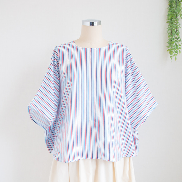 特集掲載【完全一点物】ゆったり　ドルマンスリーブカットソー（マルチストライプ） 8枚目の画像