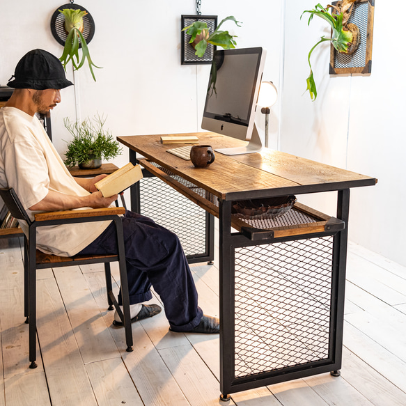 【Minami】ヴィンテージ ウッドアイアンデスク OLD OAK WORK DESK / EXPAND LEGS アイアン家具 PCデスク 机 机