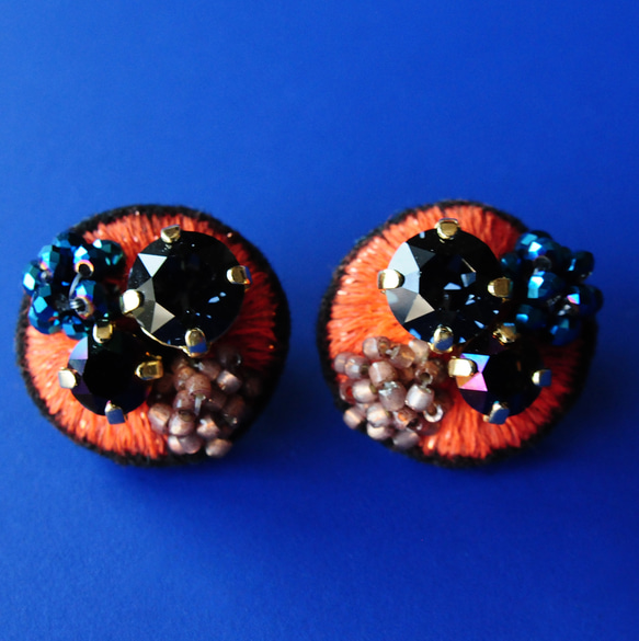 ＜Stella～遊び好きの星～＞刺繍イヤリング「 ジュエルJewe/タンジェリン」/アレルギー対応パーツ変更可能        Ω 人気・おすすめ｜多用途・生活用品におすすめ キャンペーン中 即納 即日発送サービス