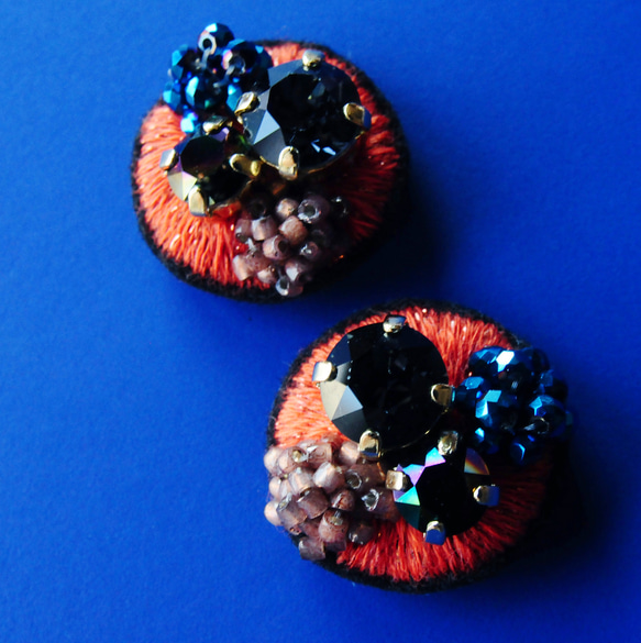 ＜Stella～遊び好きの星～＞刺繍イヤリング「 ジュエルJewe/タンジェリン」/アレルギー対応パーツ変更可能        Ω 人気・おすすめ｜多用途・生活用品におすすめ キャンペーン中 即納 即日発送サービス