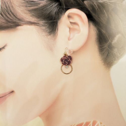 イヤリング ピアス 水引 夏 アクセサリー くすみカラー レッド